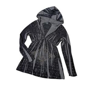 Vintage Y2K Hooded Graphic Tunic Top Whimsigoth Goth Fairy Grunge Emo Black L